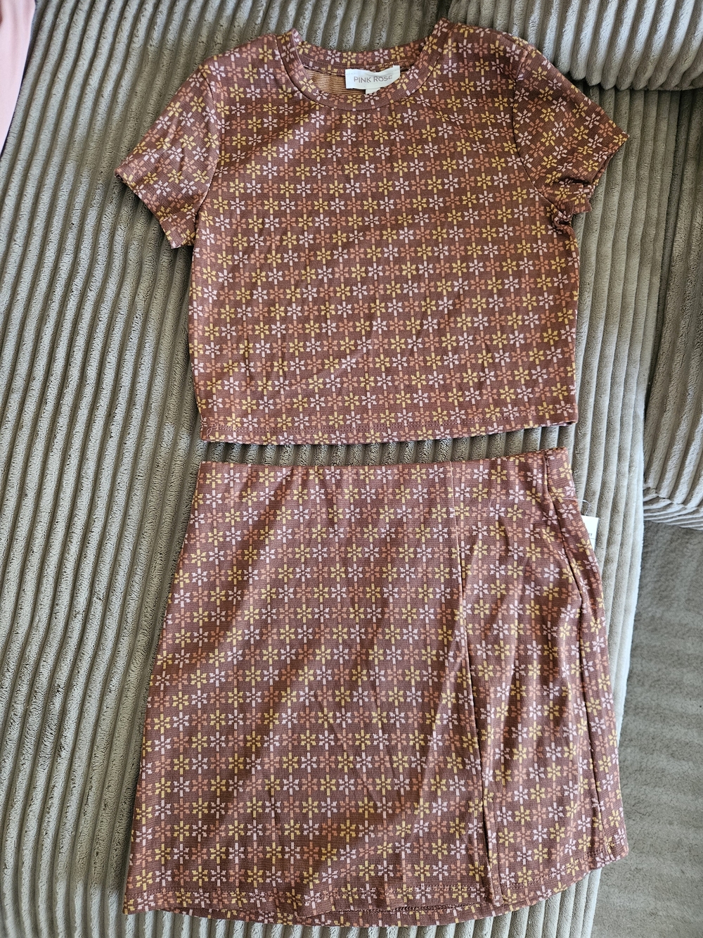Pink Rose Rust & Pink Floral Crop Top and Skirt Set